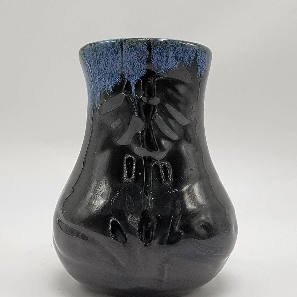 Vintage 1940 Van Briggle Art Pottery Blue Drip Glaze Coneflower Vase 4